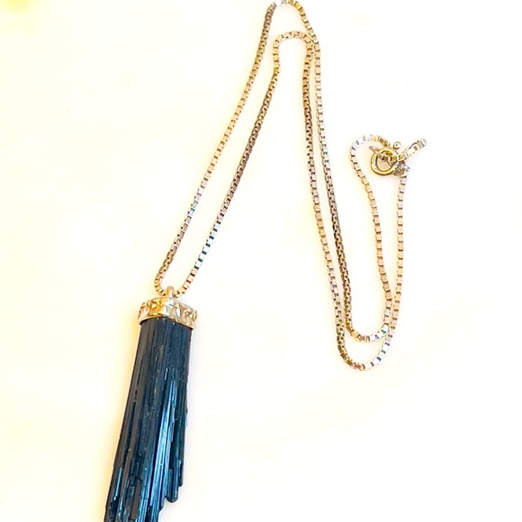 Raw Black Tourmaline Pendant on Italy .925 Silver Box Chain Necklace - 20” - Picture 2 of 7